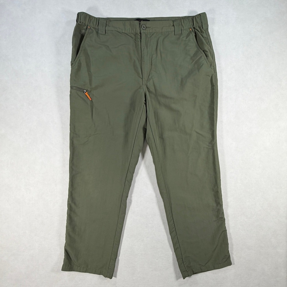 Orvis Mens Nylon Hiking Pants Olive Green XL 30L Elastic Waist Cargo Outdoor